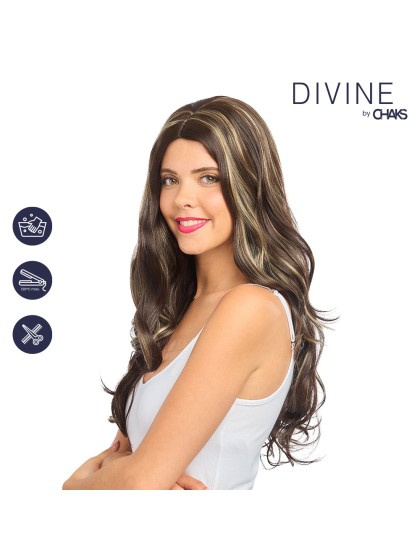 PERRUQUE BEYONCE CHEVEUX LONGS ONDULES BRUN AVEC MECHES 63CM