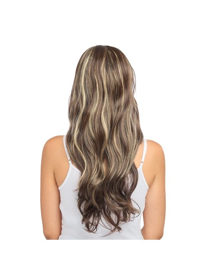 PERRUQUE BEYONCE CHEVEUX LONGS ONDULES BRUN AVEC MECHES 63CM