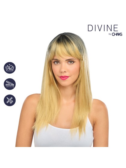 PERRUQUE RIHANNA CHEVEUX LONGS AVEC FRANGE BLOND DORE AVEC OMBRE 58CM