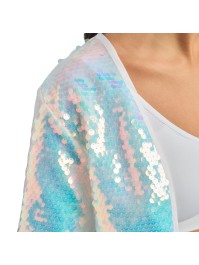 VESTE A SEQUINS ET MANCHES A FRANGES BLANC IRISE L
