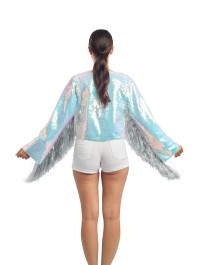 VESTE A SEQUINS ET MANCHES A FRANGES BLANC IRISE S