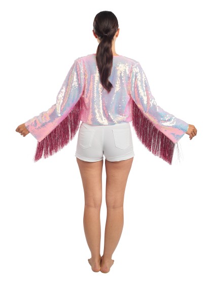 JACKE PAILLETTEN UND MANCHES FRANSENS ROSA SCHILLERND L