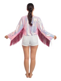 VESTE A SEQUINS ET MANCHES A FRANGES ROSE IRISE S