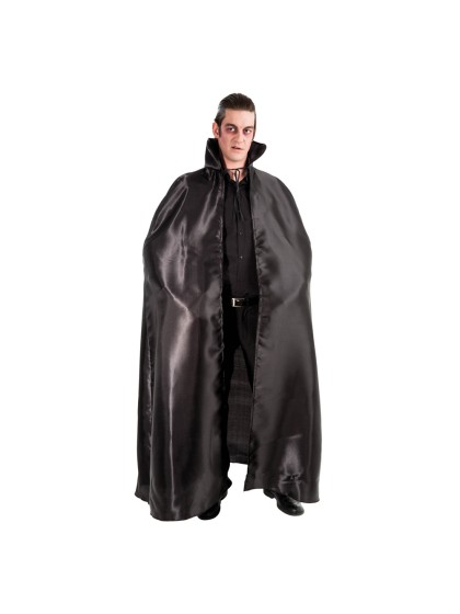 BLACK SATIN CAPE WITH BLACK COLLAR 163CM 