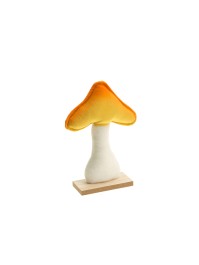 PILZ SAMT ORENGEL/JAUNE AUF HOLZSOCKEL 13.5CM X 5CM X 20CM
