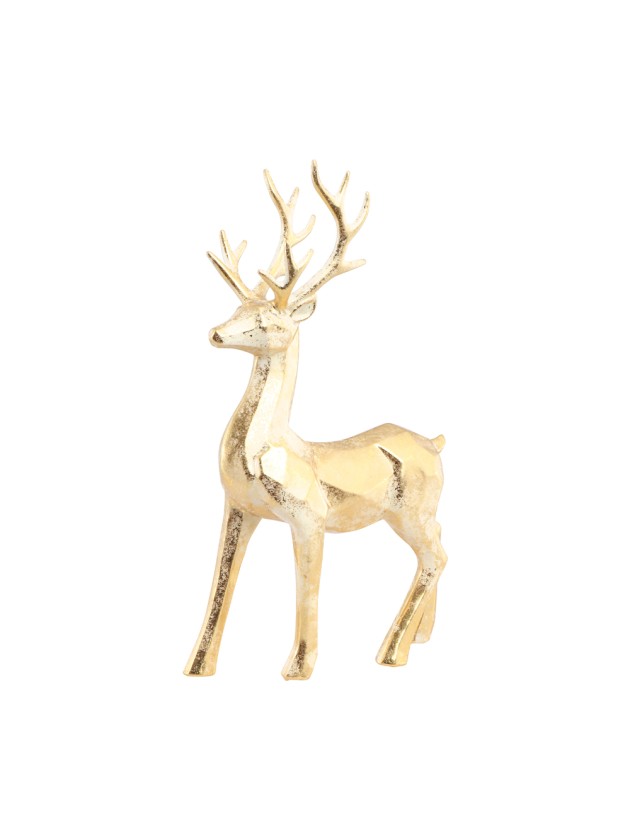 GOLDEN PLASTIC GEOMETRIC STANDING DEER 24CM X 9CM X 36CM