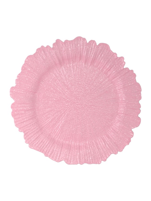 SHINY PINK FLORA EMBOSSED PP CHARGER PLATE DIA 33CM