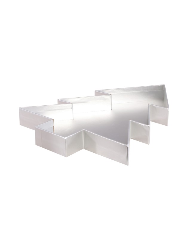 SILVER PAPER TRAY XMAS TREE SHAPE 30CM X 40CM X 4CM