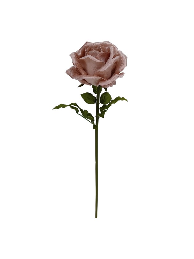 ROSE GEANTE VELOURS SUR TIGE ROSE POUDRE 28CM X 28CM X 108CM